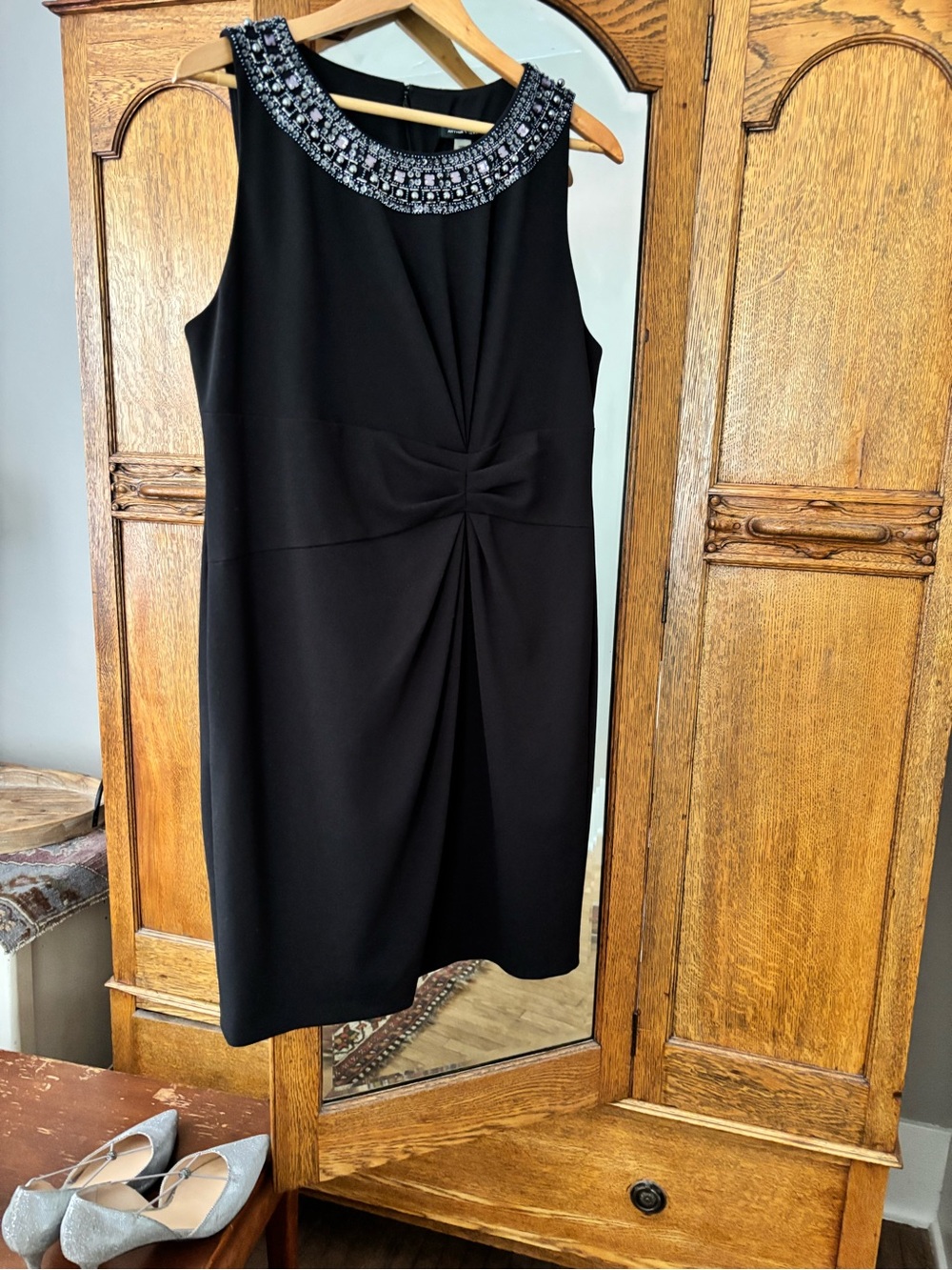 Beaded Neckline Mini Dress in Black